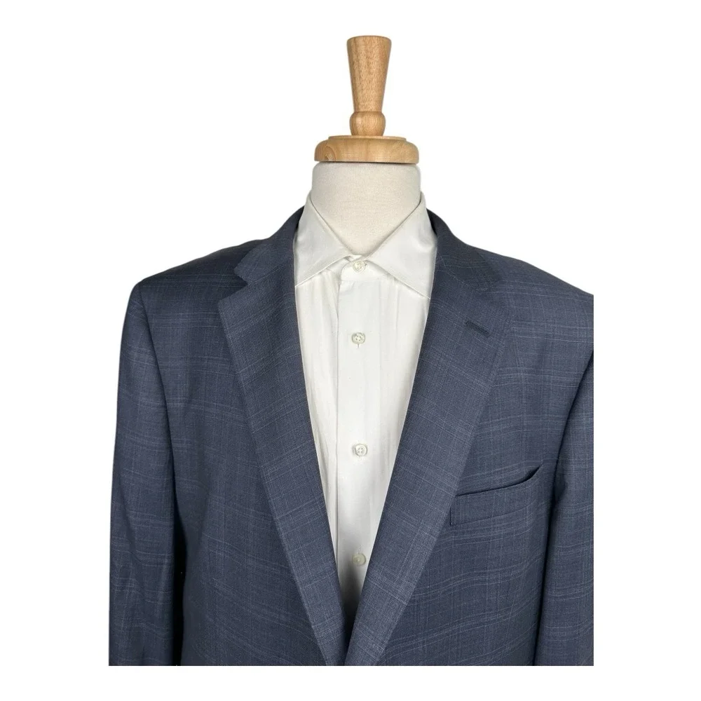 Peter Millar Blue Gray Checked Loro Piana Super 130s Wool Blazer Size 48R Mint